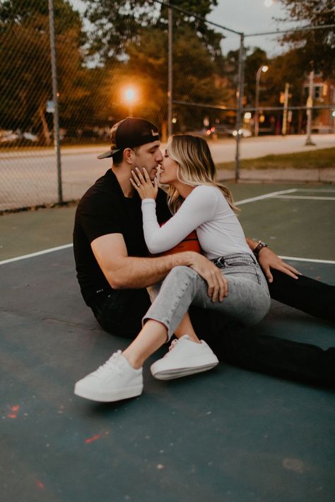 Sports Engagement Photos, Basketball Couple Pictures, Basketball Engagement Photos, Basketball Photoshoot, Pittsburgh Photography, Basketball Wedding, Basketball Couples, Tennis Court Photoshoot, Sports Photoshoot