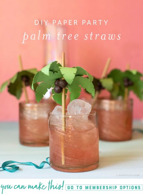 Papercut Palm Tree Straw Toppers DIY - Lia Griffith #diyparty Paper Palm Tree, Palm Tree Crafts, Neli Quilling, Construction Paper Crafts, Toppers Diy, Straw Toppers, Wedding Signs Diy, Party Setup, Mason Jar Crafts Diy