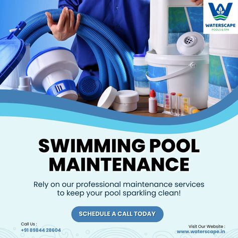 🏊‍♂️Dive into 𝐜𝐫𝐲𝐬𝐭𝐚𝐥-𝐜𝐥𝐞𝐚𝐫 𝐰𝐚𝐭𝐞𝐫𝐬 with ease! Let our professional maintenance services keep your swimming pool sparkling clean all year round. Say goodbye to the hassle and hello to relaxation. 💦 💙 Expert Care 💙 Weekly Cleanings 💙 Chemical Balancing 💙 Equipment Checks Enjoy your pool without worry. Trust us to maintain your perfect oasis! Contact us today at +91 89844 28604 or visit our website, www.waterscape.in, to schedule your maintenance service. 📞📅 #PoolMaintenance #CrystalClear... Swimming Pool Maintenance, Pool Care, Pool Service, Weekly Cleaning, Swimming Pool Spa, Pool Maintenance, Sparkling Clean, Crystal Clear Water, Professional Services