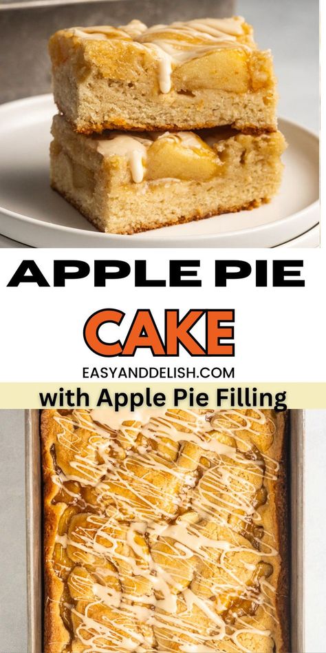 Indulge in a delicious apple pie cake made with convenient canned apple pie filling, combining the comforting flavors of traditional pie with a soft, moist cake that's perfect for fall gatherings and easy to whip up than apple pie. Can Apple Pie Filling Recipes Easy, Apple Pie Filling Cake Recipe, Easy Apple Bars, Apple Pie Cake Recipe, Apple Pie Filling Desserts, Pie Filling Desserts, Pie Cake Recipe, Canned Apple Pie, Apple Pie Cake