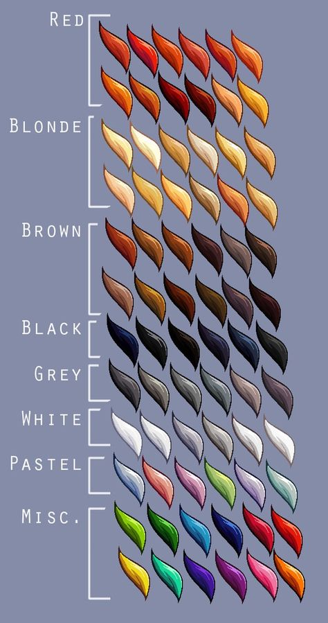 Hair Colors For Drawing, Hair Shading Color Palette, Character Hair Color Ideas, Hair Color Painting, Eye Colour Palette Digital Art, Hair Color Chart Drawing, White Skin Color Palette, Hair Color Pallette, Hair Color Drawing Palette