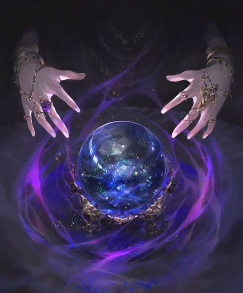 Psychic Powers Art, Dnd Divination, Magic Crystal Art, Fantasy Magic Aesthetic, Magic Spells Art, Crystal Ball Art, Astral Art, Astral Magic, Magic Concept