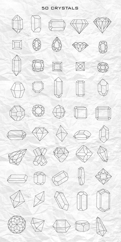 Gem Drawing, Jewel Drawing, Geometric Origami, Crystal Drawing, Geometric Shapes Art, Geometric Figures, Art Jewelry Design, Geometric Elements, Crystal Pattern