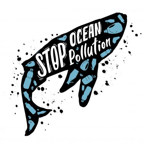 Stop ocean pollution Premium Vector Water Pollution Project, Water Pollution Poster, Garbage In The Ocean, Pollution Project, Ocean Sustainability, Beach Pollution, Environmental Posters, Save The Sharks, Marine Pollution