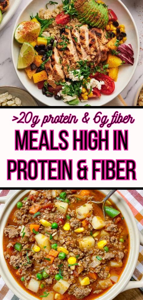 High In Protein Foods Meals, High Fibre Dinner Recipes, Protein Fibre Meals, Yummy High Fiber Meals, High Protein Diet Breakfast, Easy High Protein Fiber Meals, Hearty High Protein Meals, Higher Fiber Meals, High Fiber Foods For Diabetics