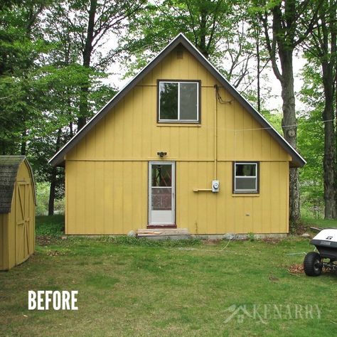 Wow! This little cabin was in desperate need of an extreme cottage makeover! I love seeing all the before/after photos as well as a video tour showing how this little home on a river has been transformed. Small Cabin Makeover, Small Cabin Dining Room, Small Cabin Remodel Before And After, Cottage Remodel Before And After, Cabin Update Ideas, Cottage Makeover Before And After, Small Cottage Makeover, Cabin Renovation Ideas, Small Cabin Renovation