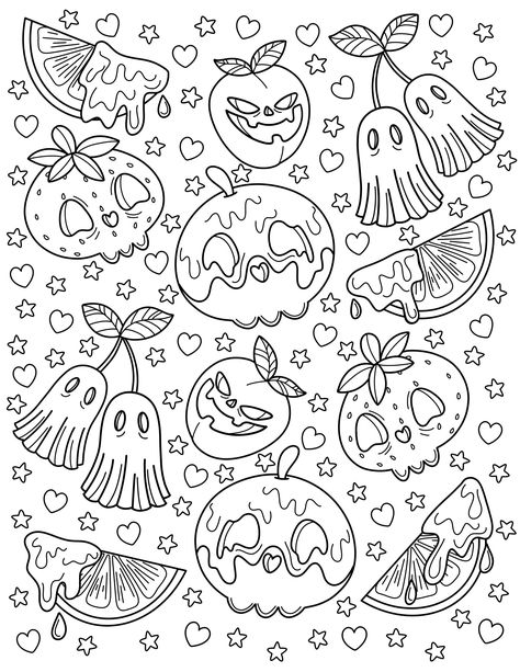 Cute Halloween Coloring Pages For Adults, Spooky Fruit, Creepy Kawaii, Fruit Coloring, Witch Coloring Pages, Fruit Coloring Pages, صفحات التلوين, Detailed Coloring Pages, Free Adult Coloring Pages