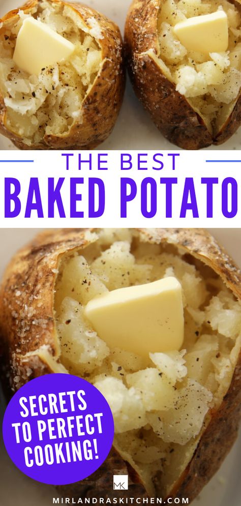 Baked Potato Toppings, Cooking Baked Potatoes, Baked Potato Recipe, Baked Potato Bar, Best Baked Potato, Perfect Baked Potato, Making Baked Potatoes, Potatoes In Oven, Oven Temperature