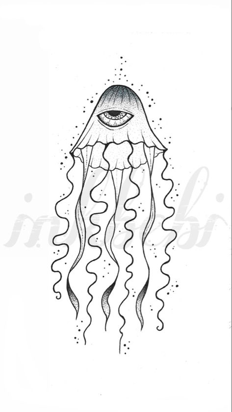 Trippy Jellyfish Drawing, Spooky Jellyfish, Simple Jellyfish Tattoo, Big Jellyfish, Jellyfish Tattoo Design, Babe Tattoo, Tattoo Sea, Jellyfish Drawing, Jellyfish Tattoo