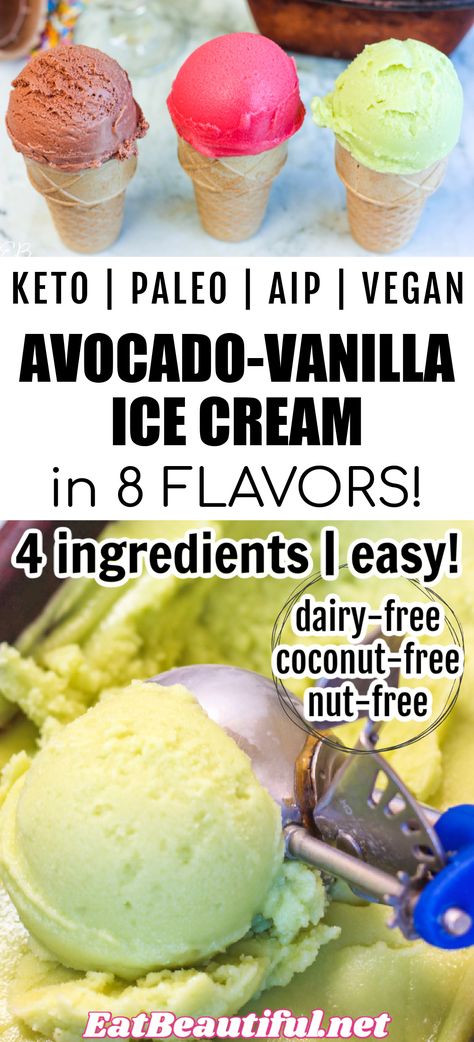 Avocado Ice Cream Recipe, Low Carb Ice Cream Recipe, Aip Treats, Eat Beautiful, Ice Cream For Breakfast, Beautiful Recipes, Chocolate Ice Cream Recipe, Vegan Ice Cream Recipe, Avocado Ice Cream