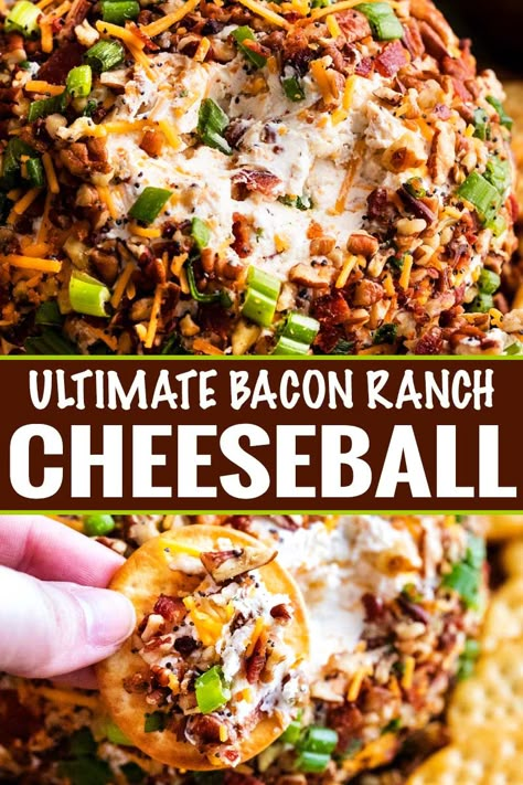 Make Ahead Appetizers For A Crowd, Ranch Cheeseball, Bacon Ranch Cheeseball, Bacon Ranch Cheese Ball Recipe, Bacon Ranch Cheese Ball, Ranch Cheese Ball, Cheeseball Recipe, Cheese Ball Recipes Easy, Cheese Ball Recipe