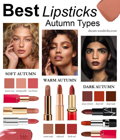 True Autumn Lipstick Palette, Soft Autumn Drugstore Makeup, Soft Autumn Lipstick Colors, Soft Autumn Blonde Hair, Soft Autumn Hair Color Ideas, Autumn Profile, Deep Autumn Makeup, Soft Autumn Makeup, Deep Autumn Palette