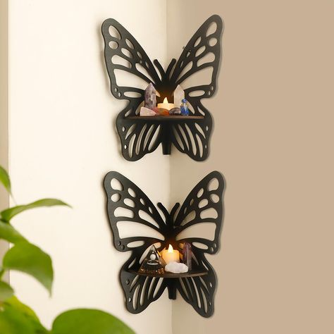 PRICES MAY VARY. 🌙 【Butterfly Wall Decor 】-- The corner shelf adopts a cute butterfly shape . sturdy, aesthetic, and durable . Unique Design Floating Corner Shelves ,While displaying items, it is also a good wall decoration. 🌙【Easy to Assemble 】-- Each corner shelf is designed the hole in advance, just need to put the load -bearing panel into the hole, and fix the entire product on the wall with a screw，and perfectly adapt to a 90 -degree wall corner. 🌕【Crystal Shelf Display】-- The corner wal Butterflies Home Decor, Garden Theme Room Decor, Aesthetic Room Decor List, Dark Boho Wall Decor, Corner Ceiling Decor, Butterfly Kitchen Decor Ideas, Rent Friendly Wall Decor, Goblincore Wall Decor, Sun And Moon Wall Decor