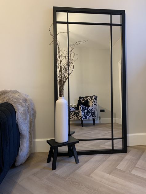 Black Mirrors In Bedroom, Large Industrial Mirror, Black Mirror Living Room, Gold Mirror Living Room, Black Mirror Wall, Mirror Black Frame, Black Metal Mirror, Mirror With Black Frame, Mirror Industrial