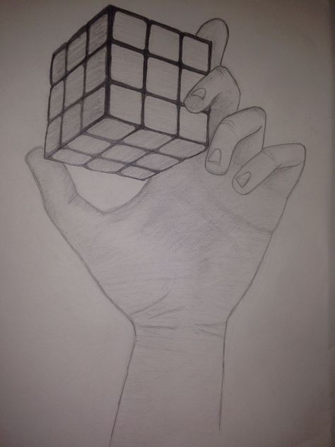 Pencil drawing of Rubik's cube Rubics Cube Drawing, Rubix Cube Drawing, Rubicks Cube, Cube Image, Leaving Cert, Art Perspective, Drawing Hands, Abstract Girl, Cool Pencil Drawings