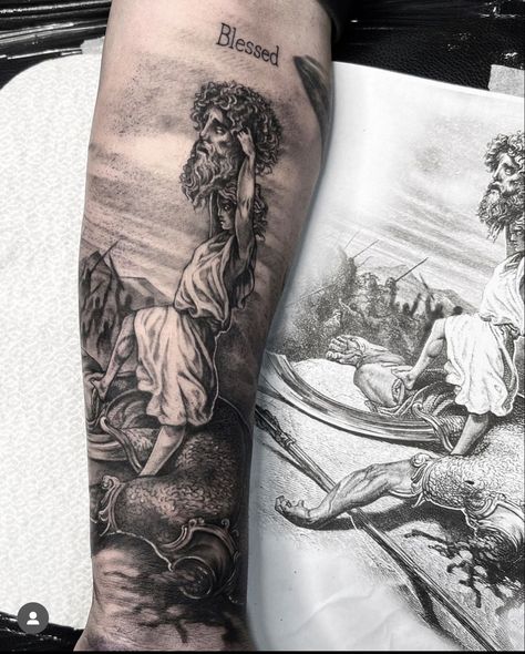 Tattoo , david and goliath , David Slays Goliath Tattoo, Doctor With Tattoos, Moses Tattoos For Men, Bible Tattoo Sleeve, Daedalus Tattoo, David Vs Goliath Art, David Vs Goliath Tattoo, Biblical Tattoos For Men Forearm, Biblical Tattoos Sleeve