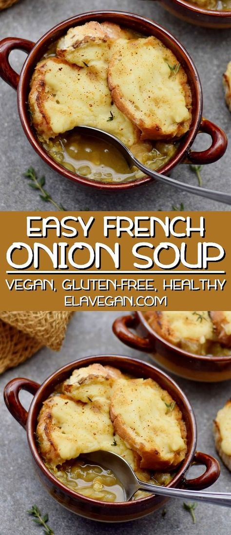 Onion Soup Easy, Easy French Onion Soup Recipe, Vegan French Onion Soup, Onion Soup Recipe, Vegan French, Plant Based Soups, French Onion Soup Recipe, Onion Soup Recipes, Soup Easy