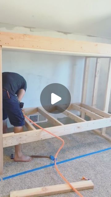 Coral - Marine Collagen on Instagram: "DIY built in bunk beds are almost done!" Decorating Bunk Beds, Floating Bunk Beds Diy, Box Room Bunk Bed Ideas, Built In Bunks 8 Ft Ceiling, Custom Platform Bed, Bunk Bed Kids Room Ideas, Bunk Bed Slide Diy, Girls Room With Bunk Beds Decor, How To Make Bunk Beds