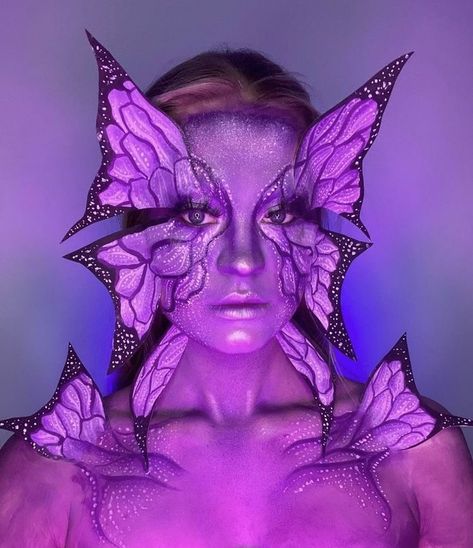 Full Body Makeup, Beautiful Halloween Makeup, Bald Cap, Prosthetic Makeup, Butterfly Makeup, Special Fx Makeup, Horror Makeup, Purple Tones, Fairy Makeup