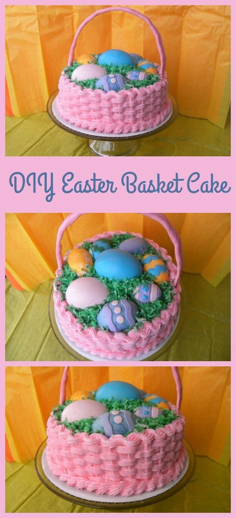 Create This DIY Easter Basket Cake - Sweet Party Place Easter Basket Cake, Diy Easter Basket, Cake Basket, Basket Cake, Cake Kids, Diy Ostern, Easter Baking, Easter Goodies, Easter Cake