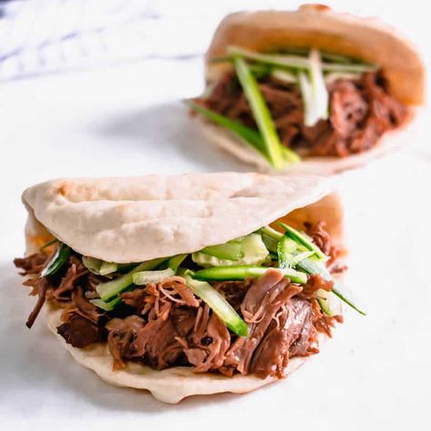 Slow Cooker Pulled Hoisin Pork Recipe | Hint Of Helen Peking Duck Recipe, Hoisin Pork, Pork Slow Cooker, Popcorn Chicken Recipe, Actifry Recipes, Slow Cooker Recipes Pork, Fakeaway Recipes, Soy Sauce Chicken, Chicken Snacks