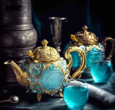 Blue Tea Set, Magical Fashion, Witch Sisters, China Crockery, Unique Tea Cups, Teapot Cookies, Tea Pots Art, Perfume Art, Fantasy Decor