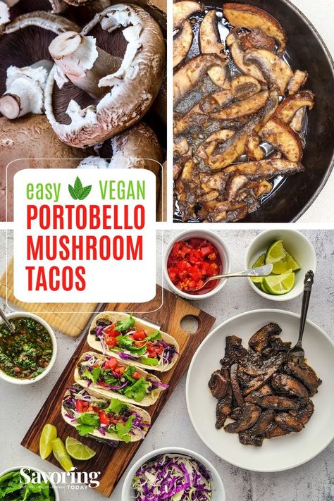 New Year got you trying new things? Throw this recipe for vegan portobello mushroom tacos into the mix. Big bold savory and smoky flavors, meaty giant portobellos, and all of the fixings that go along with mind blowing tacos. Portobello Mushroom Taco Recipes, Portobello Tacos Vegan, Mushroom Tacos Vegetarian, Portobello Mushroom Tacos, Vegan Portabella Mushroom Recipes, Portabella Mushroom Tacos, Portobello Tacos, Vegan Portobello, Portabella Mushrooms Recipes