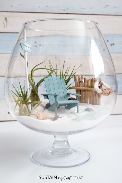 Strand Decor, Terrariums Diy, Tanaman Air, Diy Fairy Garden, Plant Terrarium, Air Plant Terrarium, Beach Diy, Garden Terrarium, Terrarium Diy