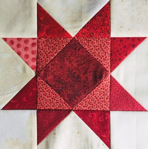 red and cream square in a square sawtooth star quilt block Sawtooth Quilt Block Pattern, Diamond Star Quilt Block, Scrappy Sawtooth Star Quilt, Sawtooth Star Quilts, Star Quilt Blocks Pattern Free, Quilt Star Blocks, Sawtooth Quilt Block, Sawtooth Star Quilt Block, Square In A Square Quilt