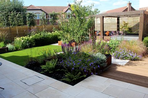 Best Garden Design Landscapes, Clean Garden Design, Medium Garden Design Ideas, Overlooked Garden Privacy Ideas, Wide Shallow Garden Design, Wide Garden Design Layout, Rectangular Garden Design, Square Garden Ideas, Overlooked Garden