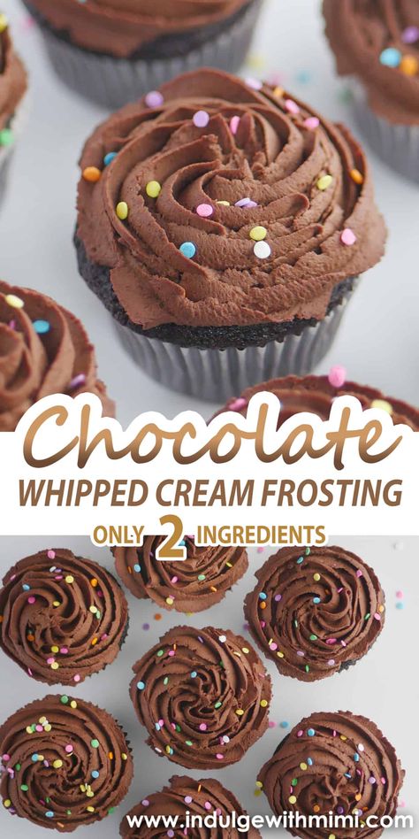 Real Chocolate Whipped Cream Frosting - Only 2 Ingredients - Indulge With Mimi Doughnut Fillings, Whipped Cream Icing Recipe, Diy Whipped Cream, Chocolate Whipped Cream Frosting, Whipped Chocolate Frosting, Whipped Cream Icing, Layered Cakes, Frosting Recipes Easy, Brownie Frosting