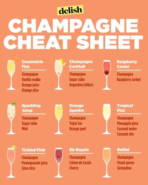 40 Best Champagne Cocktails - Easy Sparkling Wine Drink Recipes Types Of Drinks, Resep Koktail, Champagne Drinks, Decorações Com Comidas, Gin Fizz, Vanilla Vodka, Champagne Cocktail, Alcohol Drink Recipes, Triple Sec