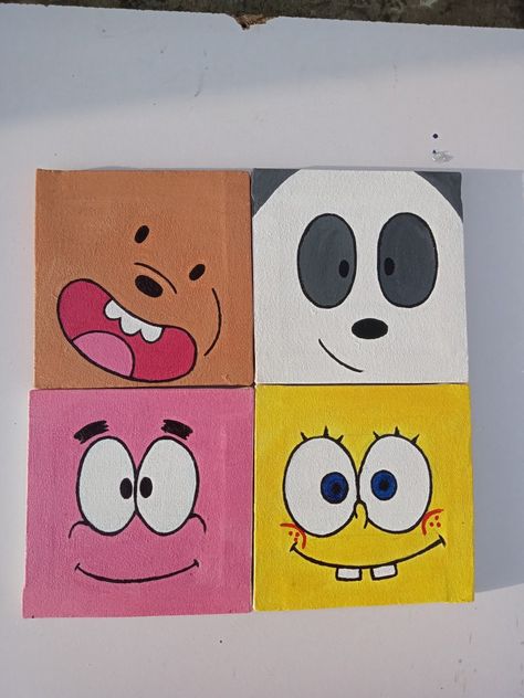 Cartoon canvas painting. DM on Instagram (hadia_artistic) to buy Simple Cartoon Paintings On Canvas, Character Paintings On Canvas, Cartoon Characters Paintings, Cartoon Paintings Easy Canvas, Simple Cartoon Paintings, Painting Cartoon Characters, Cartoons Painting, Rumal Design, Cartoon Paintings Easy