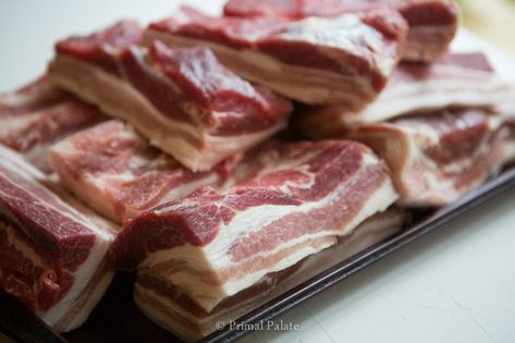 Home-Cured Pork Belly Bacon | Primal Palate | Paleo Recipes Pork Belly Bacon, Diy Bacon, Curing Bacon, Celery Powder, Making Bacon, Meaty Meals, Breakfast Paleo, Raw Pork, Make Bacon