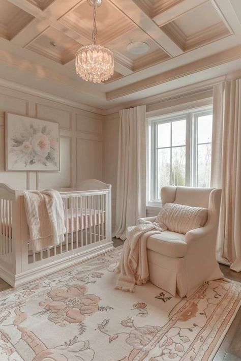 Baby Girl Nursery 2024, Girls Nursery Ideas Pink, Bridgerton Nursery Ideas, Vintage Girl Nursery Ideas, Baby Room Design Girl, Girl Nursery Ideas Vintage, Elegant Nursery Girl, Simple Girl Nursery Ideas, Nursery Room Inspiration Girl