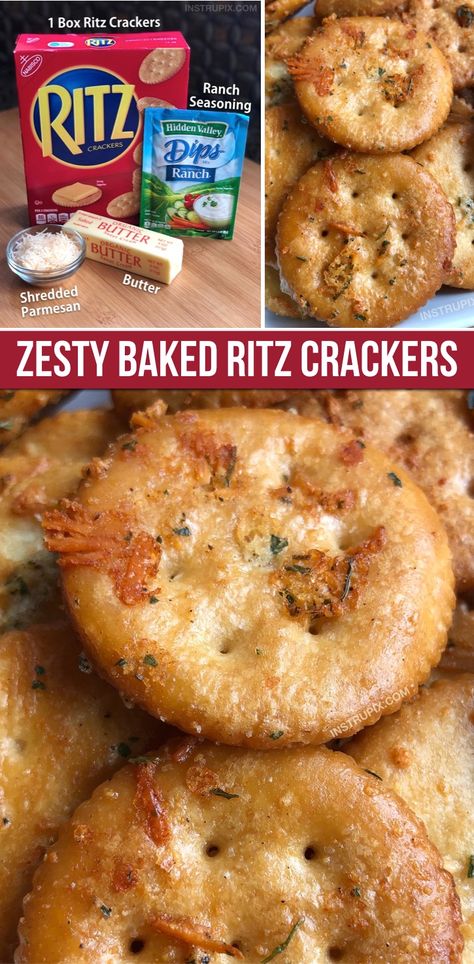 Zesty Baked Ritz Crackers Baked Ritz Crackers, Ritz Cracker Recipes, Salt Crackers, Snack Mix Recipes, Cracker Snacks, Cracker Recipes, Ritz Crackers, Snacks Für Party, Cheese Plate