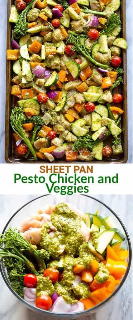 My favorite thing about this easy baked Pesto Chicken and Vegetables is that it's all made in one pan!   A healthy 30 minute meal for quick weeknight dinners. #pestochicken #recipe easy #onepan #tastesbetterfromscratch via @betrfromscratch Sheet Pan Pesto Chicken, 30 Minute Meals Healthy, Healthy Casserole, Baked Pesto Chicken, Chicken And Veggies, Sheet Pans, Low Cholesterol Recipes, Baked Veggies, Green Meals