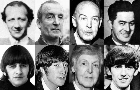 Fathers and sons: Richard Starkey, Sr., Alfred Lennon, James McCartney, Sr., Harold Harrison. Albert Einstein, James Mccartney, Fathers And Sons, Richard Starkey, Beatles Photos, The Fab Four, My Favorite Music, Father And Son, My Only Love