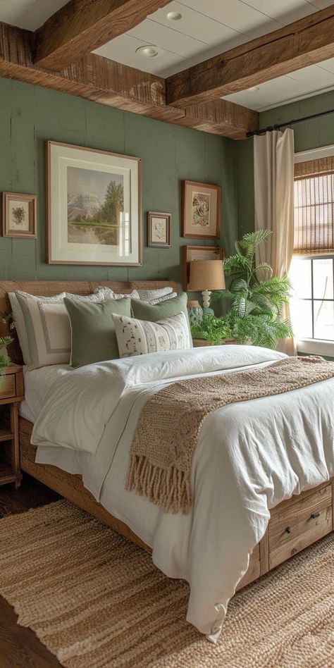 Rustic Apartment Bedroom Ideas, Country Farm Bedroom Ideas, Farmhouse Style Master Bed, Cozy Peaceful Bedroom, Cabin Christmas Bedroom, Cottage Farmhouse Bedroom Ideas, Crème Bedroom Ideas, Aesthetic Country Bedroom Ideas, Woodsy Cottage Interior