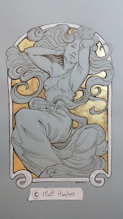 This is a contribution from Matt Hughes https://www.facebook.com/matthughesart He is living artist obsessed with Art Nouveau  Very beautifull work, awesome, increible, beleza, sugoi... Art Noveau Paintings, Art Nouveau Figure Drawing, Psychadelic Art Nouveau, Art Nouveau Reference, Art Nouveau Hair Drawing, Art Noveau Outfit, Art Nouveau Drawing Easy, Art Nouveau Medusa, Art Nouveau Woman Tattoo