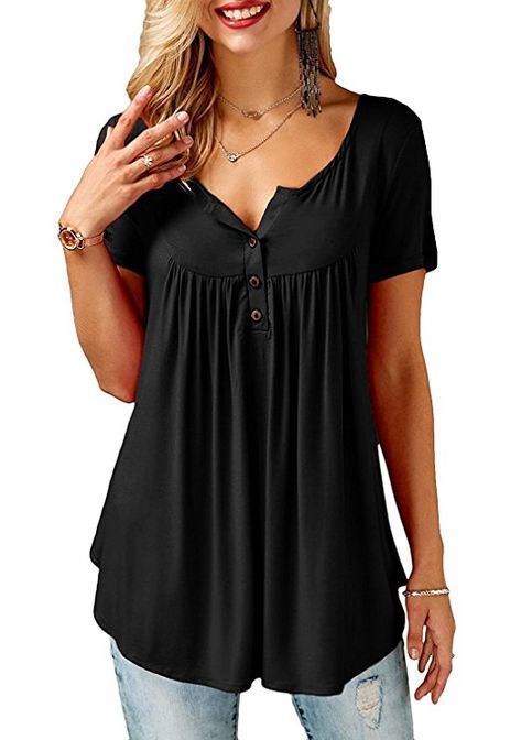 Sarin Mathews Womens Shirts Casual Tee Shirts V Neck Short Sleeve Botton up Tunic Tops Blouses Black S Tops For Women Casual, Summer Fashion Dresses, Tank Top Dress, Casual Summer Shirts, Short Mini Dress, Casual Tank Tops, Casual Summer Dresses, Dress Plus Size, Short Sleeve Button Up