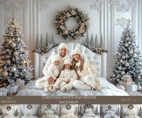 Christmas Aesthetic Photography, Bed Christmas Photoshoot, Christmas Bed Photoshoot, Christmas Photo Studio, Christmas Overlay, Christmas Bed, Neutral Christmas, Holiday Photography, Charming Christmas