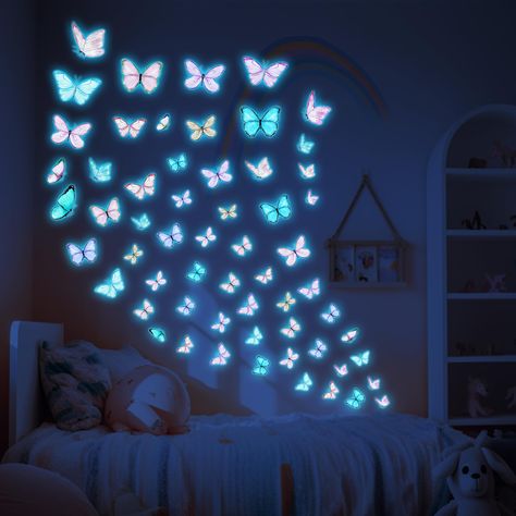 PRICES MAY VARY. 【Package Included】: Package includes 4 sheets glowing butterfly wall decals, each measuring 12.2*8.2 inches;a total of 85 pcs butterflies of different shapes and sizes.Is easily stuck to any smooth, flat, dry and clean surfaces (wall, ceiling, metal, wood or similar surface). 【Quality material】: These light-up butterfly wall decals are made of high quality pvc material and luminous;they are waterproof, not easily break, wear and tear resistant, self-adhesive and removable, so yo Twinkle Lights Bedroom, Ivy Bedroom, Ceiling Aesthetic, Study Makeover, Glow In The Dark Butterfly, Nursery Butterfly, Glowing Butterfly, Butterfly Bedroom, Mushroom Stickers