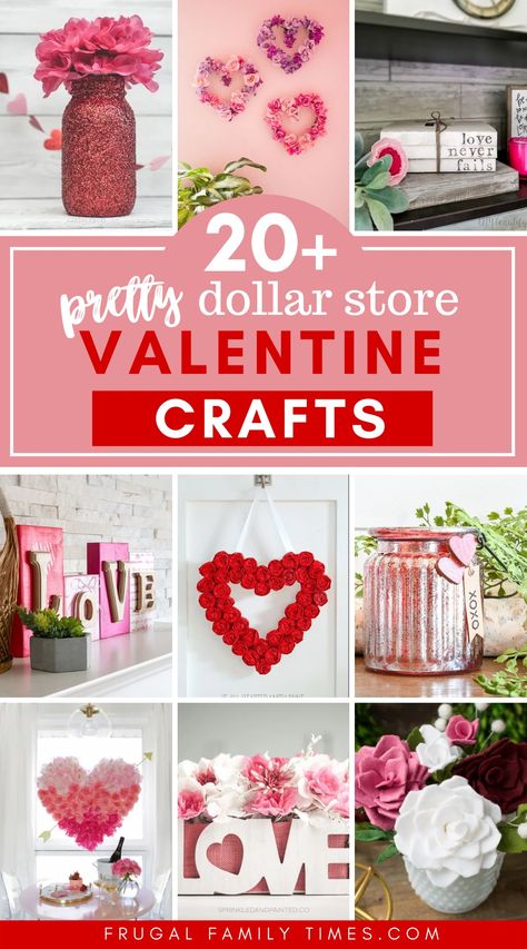 Valentine decor can be beautiful and affordable! Just choose something from this unique collection of dollar store Valentine Crafts! Included are many wreath ideas - from florals to hearts, mason jar crafts, heart garland, button crafts and some non-traditional ideas to inspire your creativity! Valentines Day Button Craft, Valentine’s Day Crafts For Teens, Valentine’s Day Crafts For Adults, February Crafts For Adults, Valentine’s Day Craft, Valentine Crafts For Adults Diy, Easy Valentine Crafts For Adults, Dollar Tree Valentine Crafts, Valentines Day Crafts For Adults