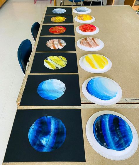 Having too much fun!!! Paper plate monoprints inspired by the planets. 🌏🪐🌑✨ | Instagram Galaxy Art Project, Planets Lesson, Planets Activities, Space Art Projects, Space Week, Camp Projects, Planet Crafts, Space Activities For Kids, Space Lessons