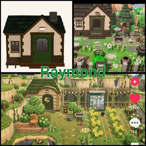 Animal Crossing Raymond Yard, Raymond Acnh Yard, Acnh Raymond House Ideas, Raymond Yard Guide Acnh, Raymond Animal Crossing House, Animal Crossing Raymond House, Raymond House Acnh, Acnh Raymond Yard, Acnh Tailors Shop Ideas