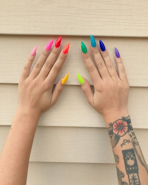 Pride Nails Designs, Pride Nails, Nails Rainbow, Purple French, Rainbow Nails Design, Stiletto Nail Art, Nails French, Summer Acrylic Nails, Nagel Inspo