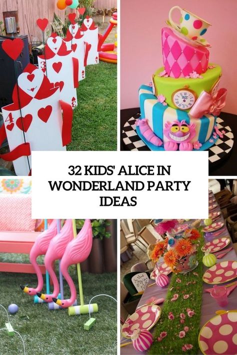 32 Kids' Alice In Wonderland Party Ideas - Shelterness Alice In Wonderland Birthday Activities, Alice In Wonderland Croquet Scene, Alice In Wonderland Party Games Kids, Alice In Wonderland Food Ideas Recipes, Unbirthday Tea Party, Alice In Wonderland Birthday Games, Un Birthday Party Alice In Wonderland, Very Merry Unbirthday Party Ideas, Alice Birthday Party