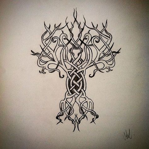 Tree Tattoo Drawings, Yggdrasil Tattoo, Celtic Sleeve Tattoos, Viking Rune Tattoo, Tattoo Celtic, Chest Tattoo Stencils, Norse Art, Scandinavian Tattoo, Dna Tattoo