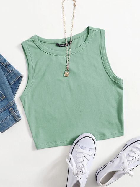 Green Top Outfit, Mint Green Tops, Women Tank Tops, Cute Crop Tops, Cute Comfy Outfits, Simple Trendy Outfits, Really Cute Outfits, Fashion Design Clothes, Cute Simple Outfits